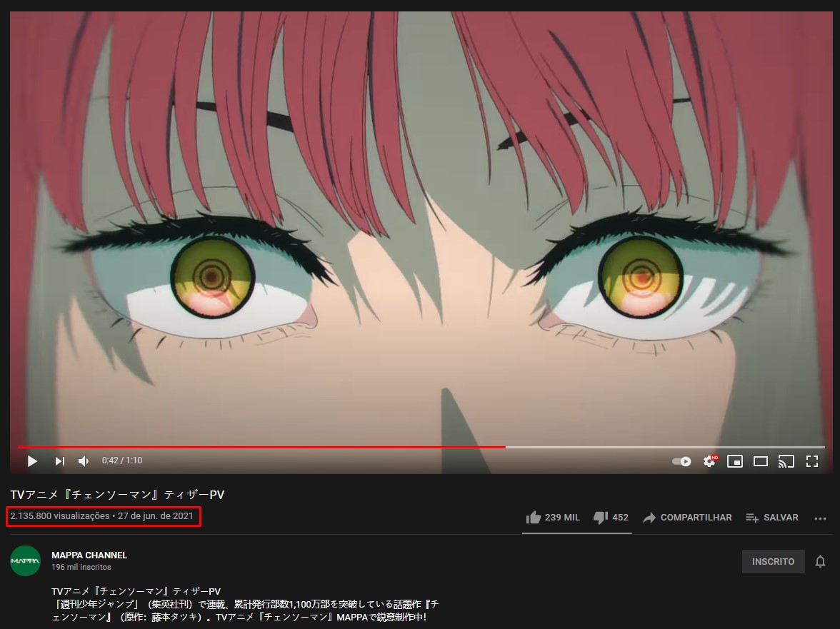 Trailer de Chainsaw Man ultrapassa 2 milhões de visualizações em menos de 24h