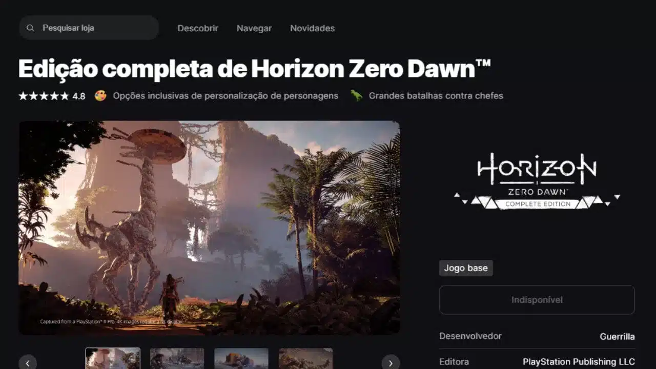 Horizon Zero Dawn original é removido da Epic Games Store antes de lançamento do remaster