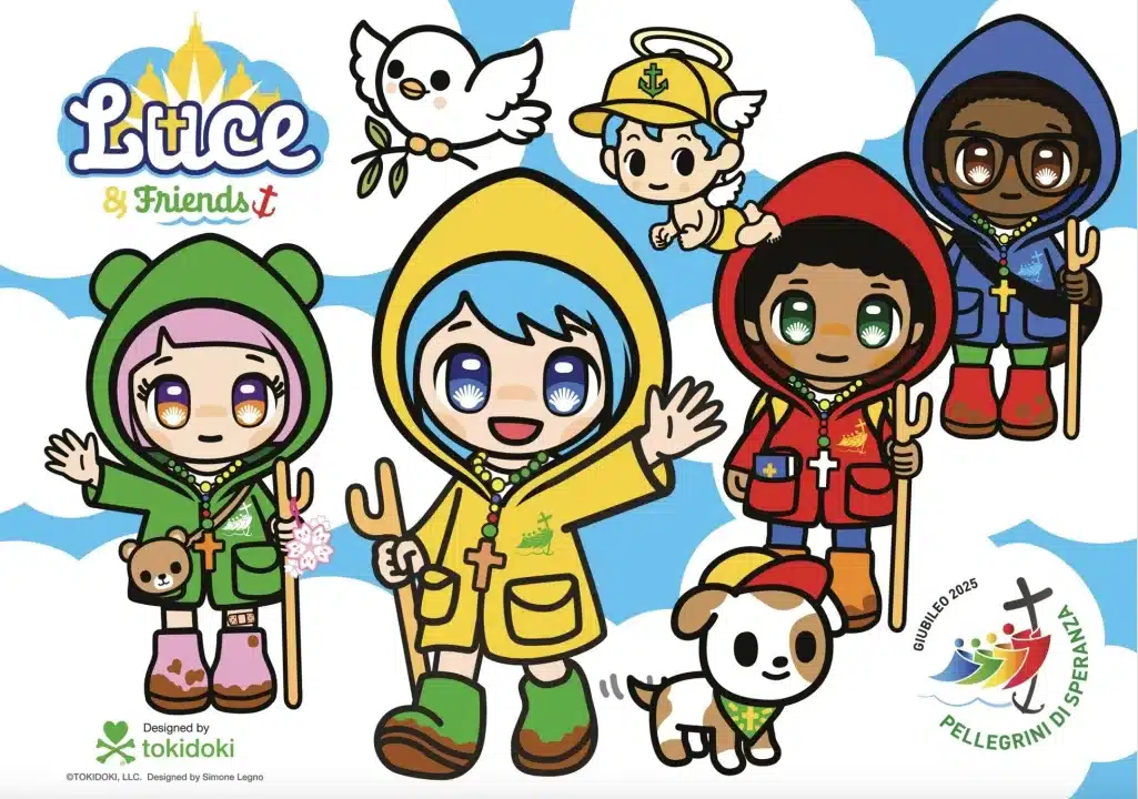 Mascotes em anime do Vaticano para o Jubileu 2025