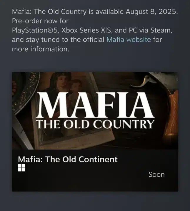jogo Mafia The Old Country data vazada
