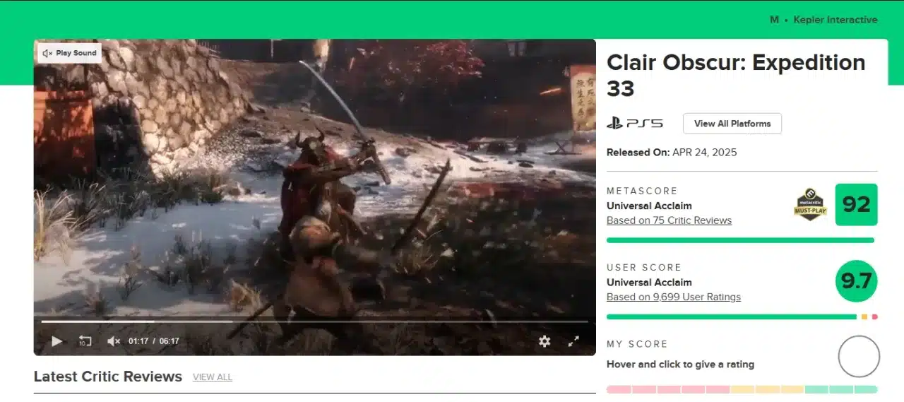 clair obscur expedition 33 metacritic