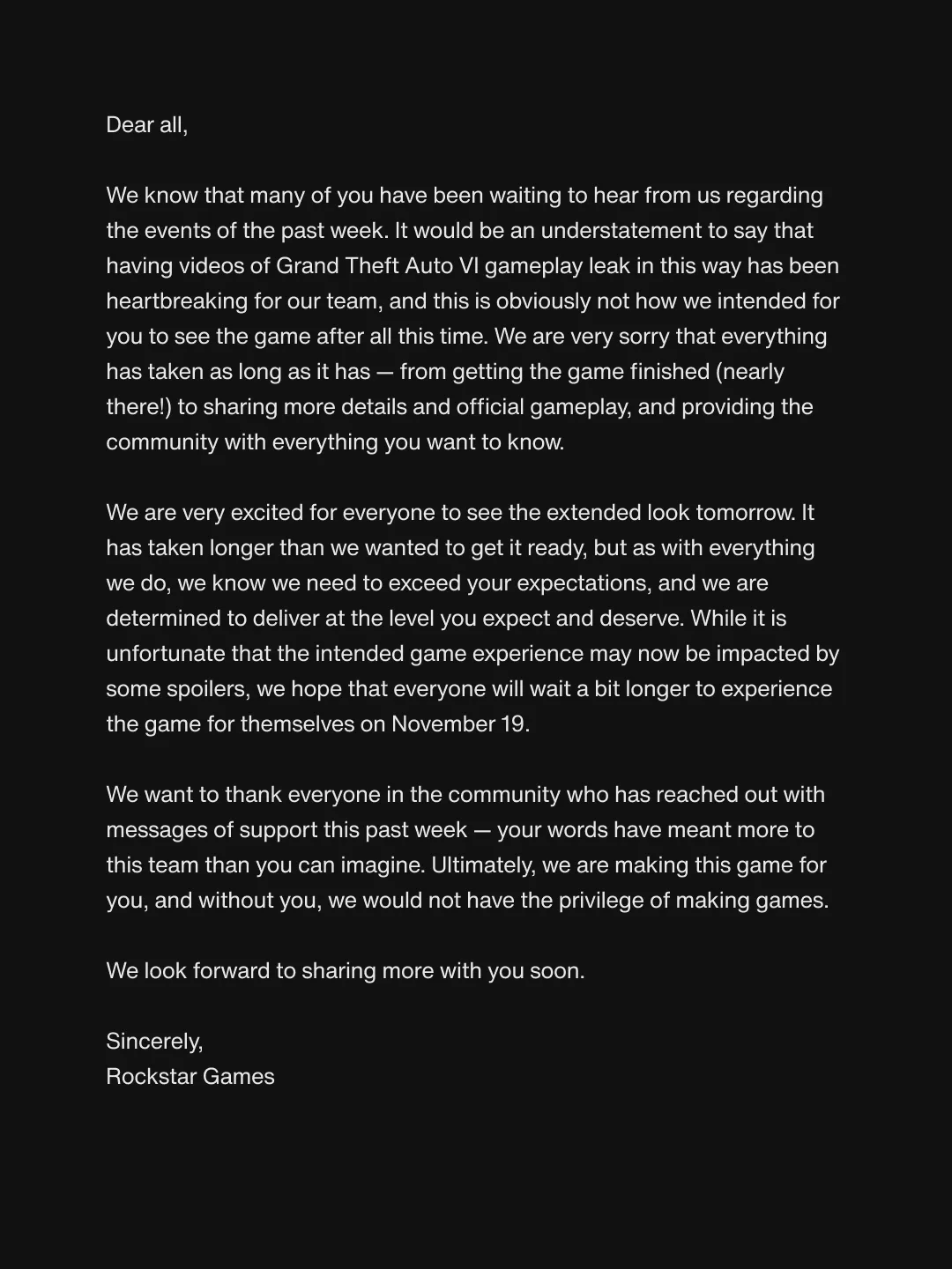 comunicado Rockstar Games GTA 6